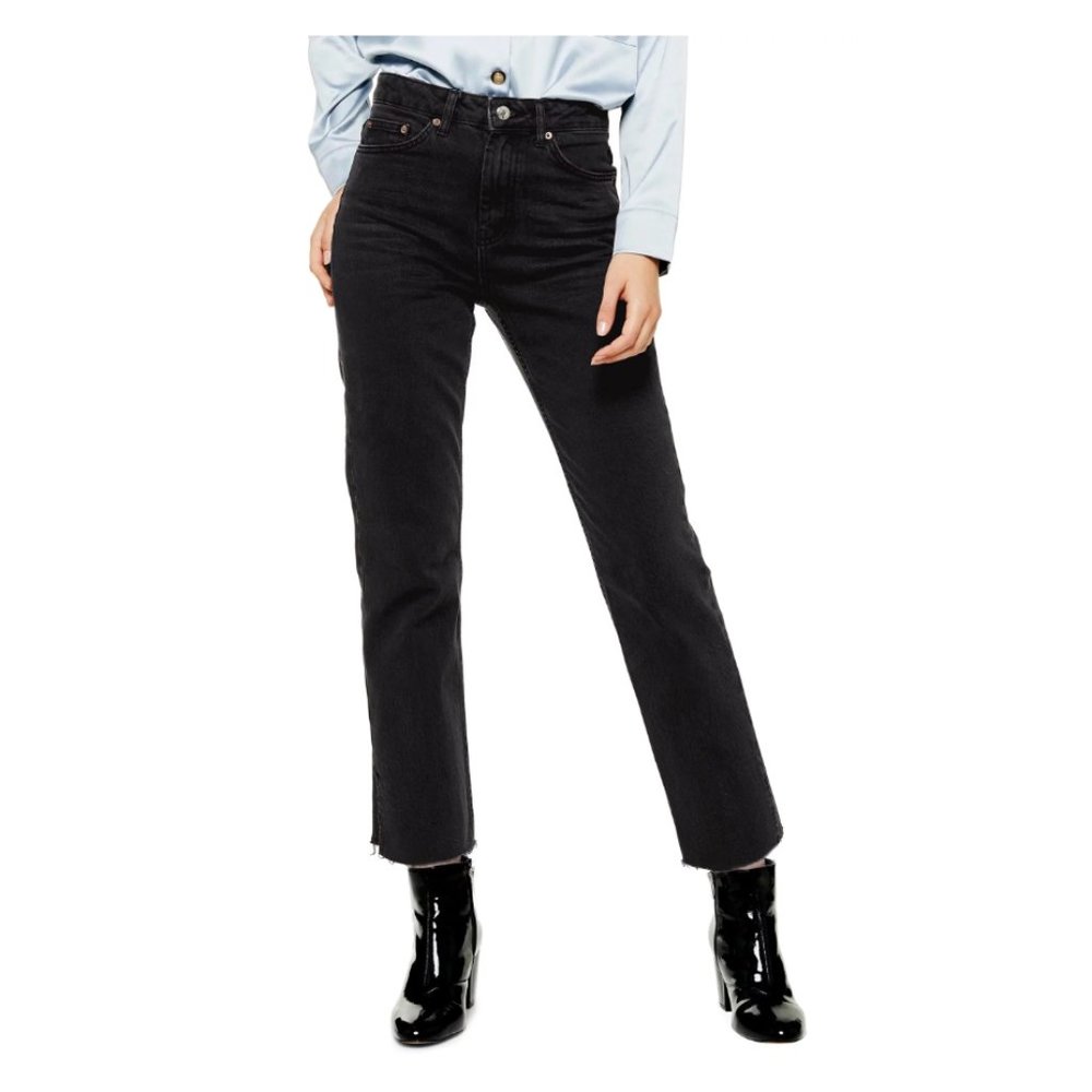 Topshop PETITE High Waist Split Hem Straight Leg Jeans